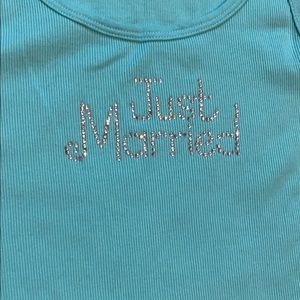 JUST MARRIED tank Tiffany blue